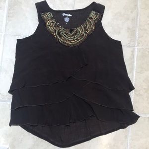 Wrangler Beaded Neckline Flowy/Ruffle Brown Tank